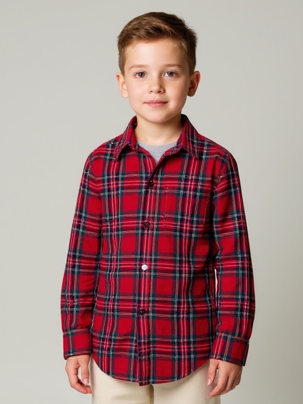 Janie and Jack Red Plaid Button Down Shirt Size:6